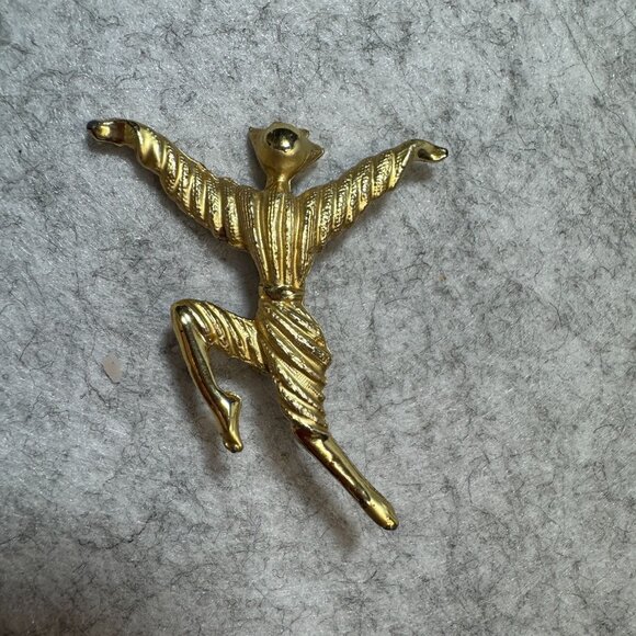 Vintage Gold-Toned Art Deco Style Dancer Brooch Pin Ballet MCM - Picture 1 of 6